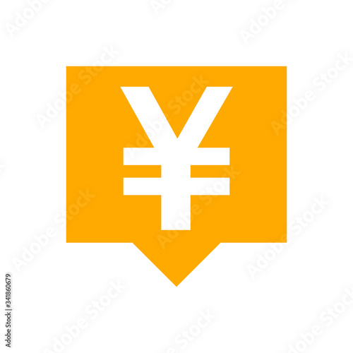 yen currency symbol in speech bubble square shape for icon, orange yen money for app symbol isolated on white, currency digital yen icon for financial concept