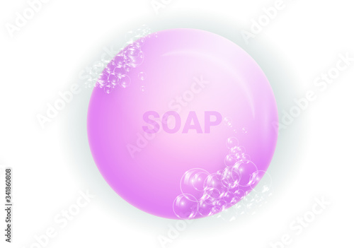 Soap bar with foam and bubbles isolated vector illustration on white background. Soap foam for lather. Vector illustration.