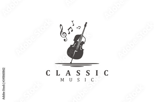 Violin music orchestra logo design with key note icon symbol