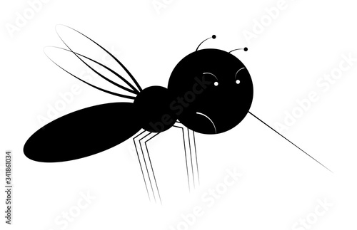 Icon, disgusting evil mosquito. Harmful insect, disease vector. Black white isolated vector