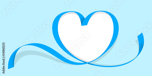 ribbon heart shape blue isolated on  blue pastel, ribbon line blue heart-shaped, heart shape ribbon stripes blue, copy space, border tape curl heart shaped for decoration greeting valentine's day