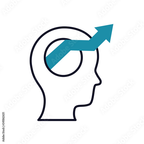 mental health concept, head with arrow out icon, half line half color style