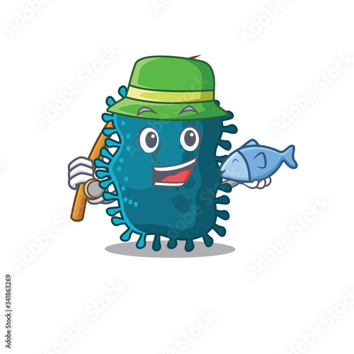 Cartoon design concept of clostridium while fishing