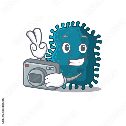 Clostridium mascot design as a professional photographer working with camera