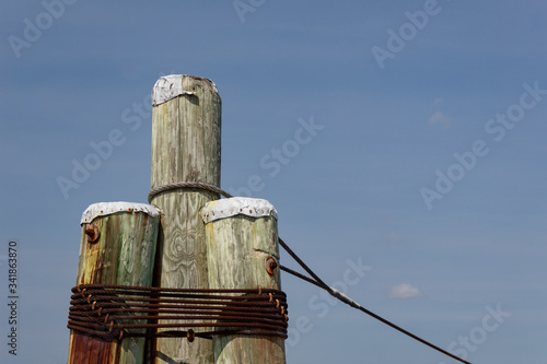 Принти на полотні Dolphin piling, three poles strapped together with metal binding, rope mooring l