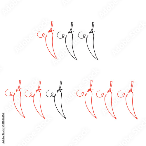 hand drawn Spicy chili pepper level labels. Vector spicy food mild and extra hot sauce, chili pepper red outline icons. doodle style vector