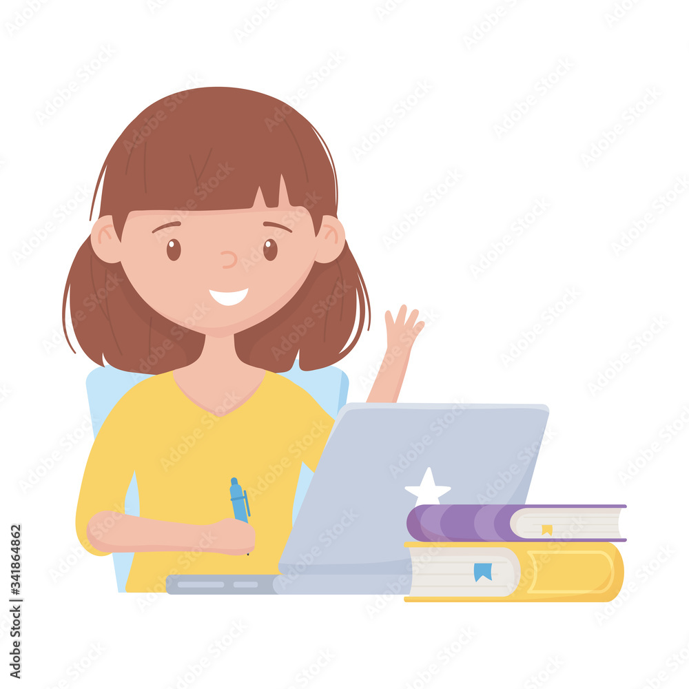 School girl with pen books and laptop vector design School girl with pen books and laptop vector design