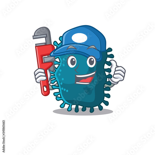 Clostridium Smart Plumber cartoon character design with tool