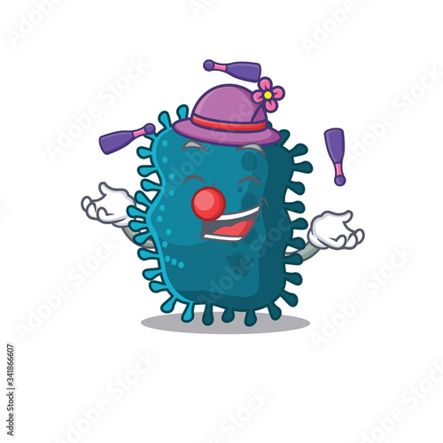 An attractive clostridium cartoon design style playing juggling