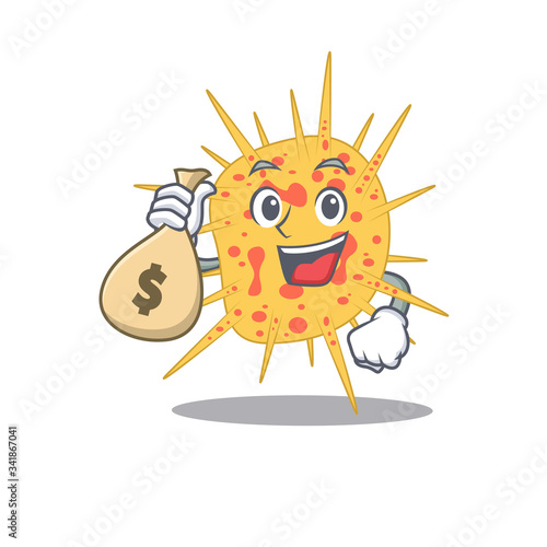 Rich mycobacterium kansasii cartoon design holds money bags