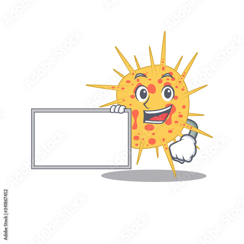 Mycobacterium kansasii cartoon character design style with board