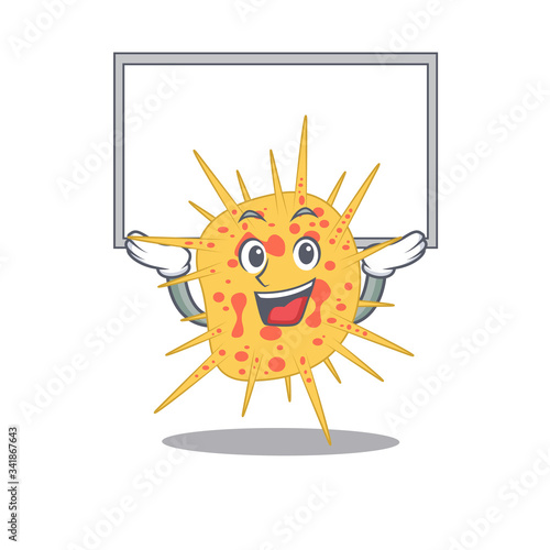 Mascot design of mycobacterium kansasii lift up a board