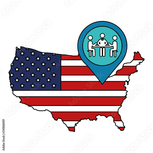 map of usa with meeting of people vector illustration design
