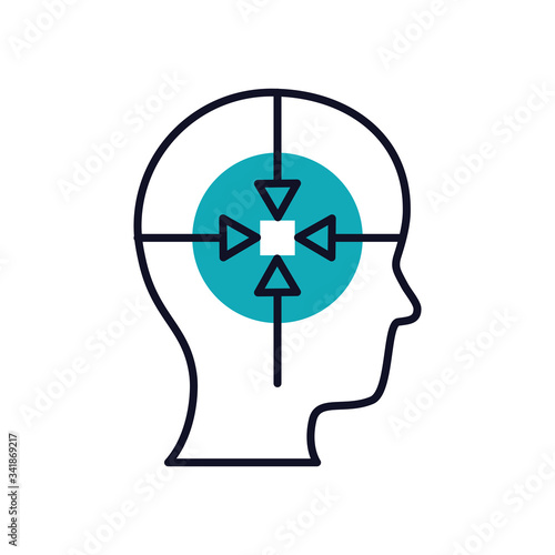 mental health concept, head with brain activity, half line half color style