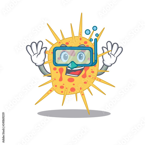 Mycobacterium kansasii mascot design concept wearing diving glasses