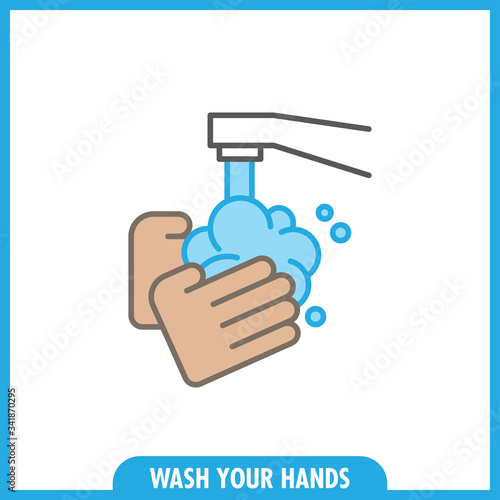 Wash your hands vector icon. Line art illustration. Coronavirus prevention.