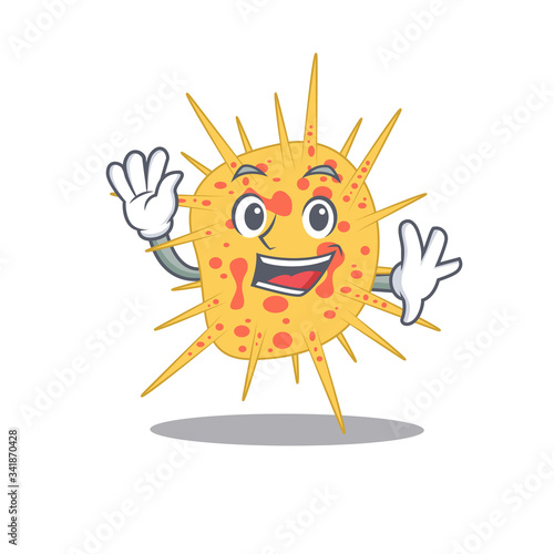 A charismatic mycobacterium kansasii mascot design style smiling and waving hand