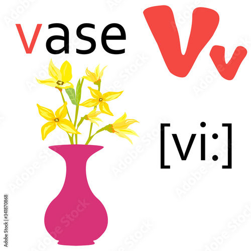 English alphabet letter with picture of a vaz