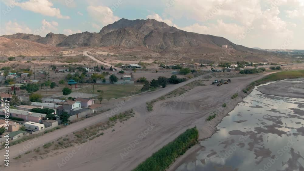 El Paso, Texas, USA. Aerial over the Rio Grande River with a Mount Cristo Rey in the distance El Paso, Texas, USA. Aerial over the Rio Grande River with a Mount Cristo Rey in the distance