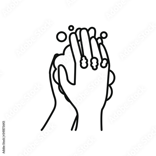 hands washing with soap and water, line style