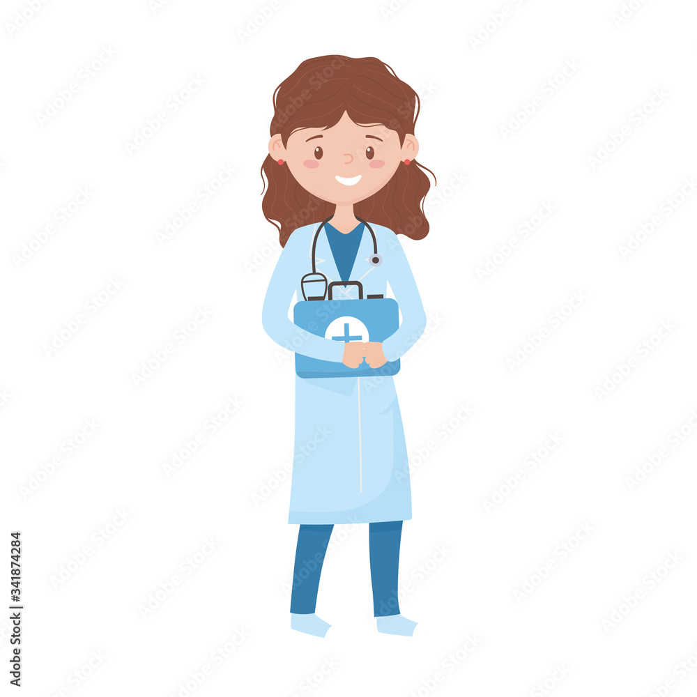 Isolated woman doctor with uniform and kit vector design Isolated woman doctor with uniform and kit vector design