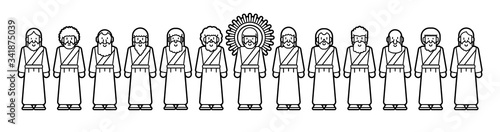 Jesus and twelve disciples cartoon graphic vector