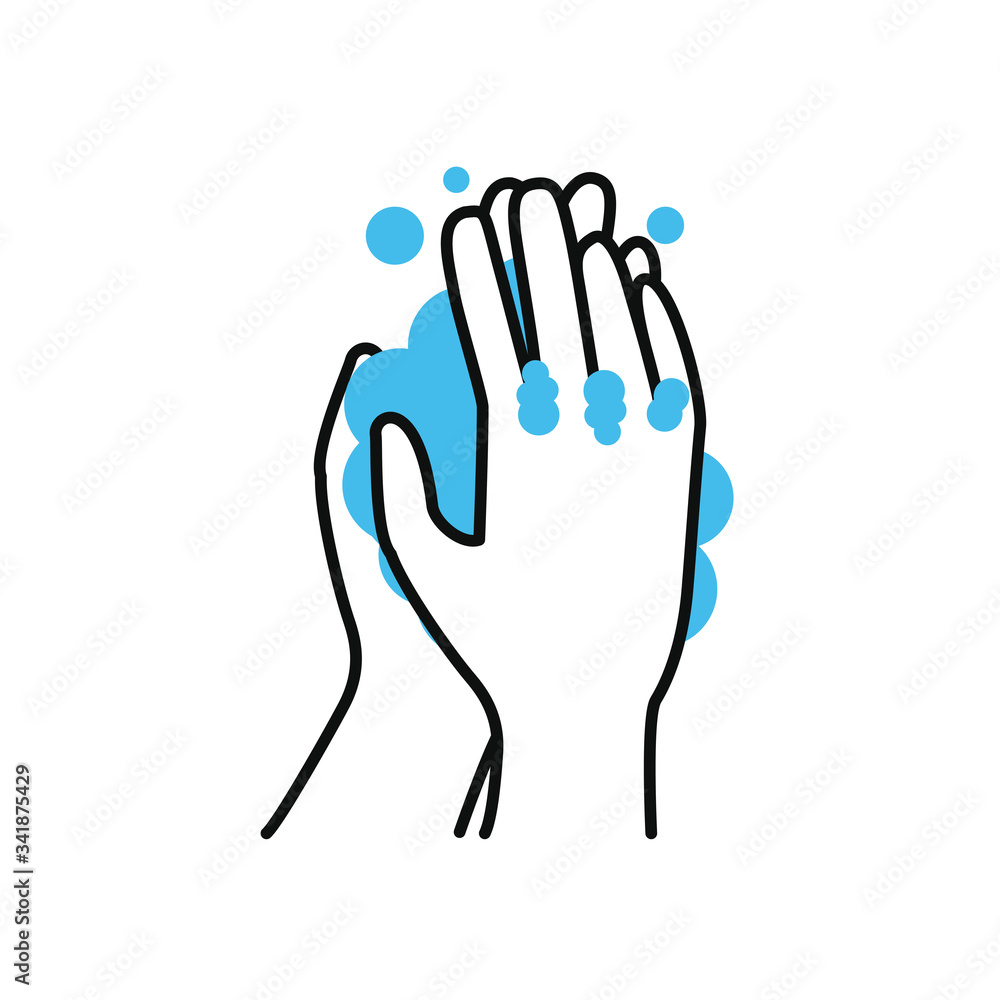 hands washing with soap and water, half color half line style hands washing with soap and water, half color half line style
