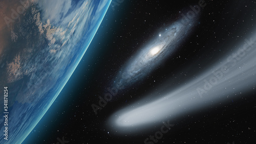 Fototapeta Naklejka Na Ścianę i Meble -  Comet on the space with Andromeda galaxy