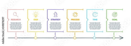 Concept of arrow business model with 6 successive isometric steps. Six colorful graphic elements. Timeline design for brochure  presentation. Infographic design layout
