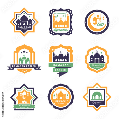 Set of ramadhan kareem badges and logo design