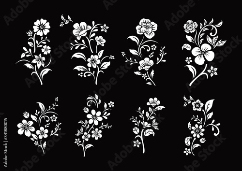Set of black and white flowers cutting
