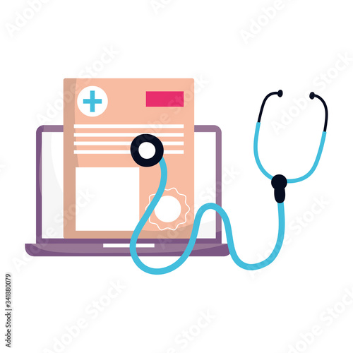 Isolated medical history laptop and stethoscope vector design