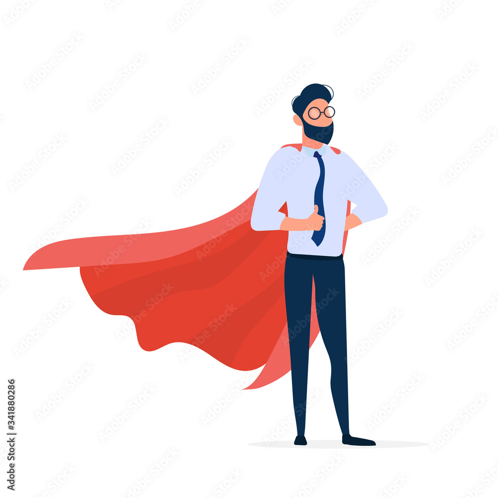 Businessman with a red cloak. The concept of leader, superhero. Entrepreneur shows a class. Isolated. Vector. Businessman with a red cloak. The concept of leader, superhero. Entrepreneur shows a class. Isolated. Vector.