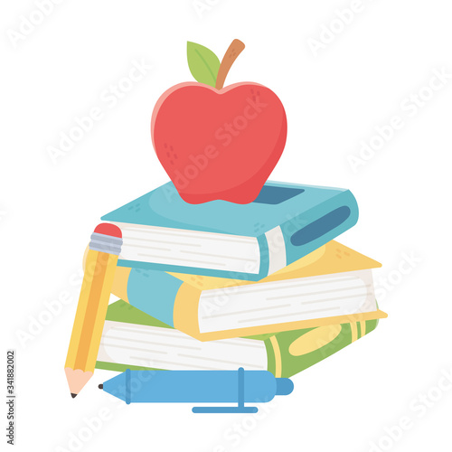 Isolated school books pencil and apple vector design