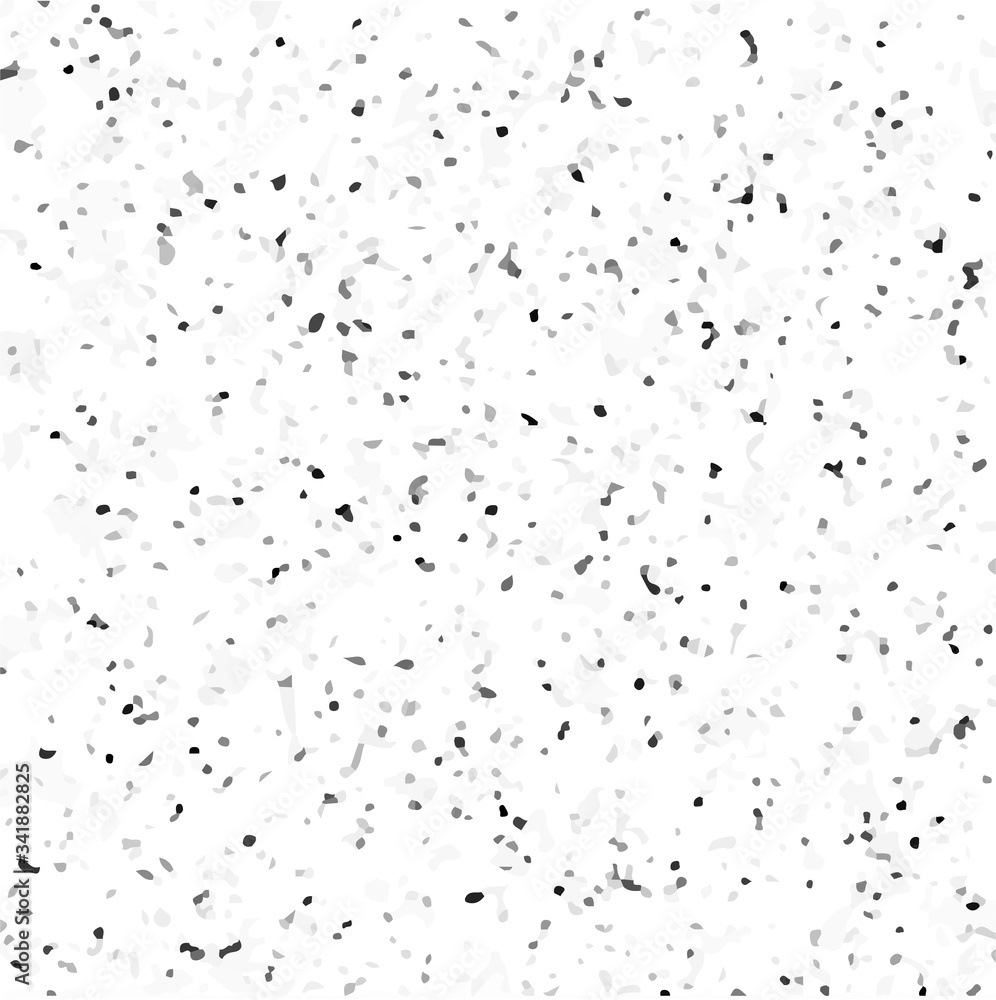 Terrazzo texture. Not seamless pattern. Abstract imitation of mosaic surface from granite or marble particles. Сolored spots randomly arranged on white background. EPS8 vector illustration.
