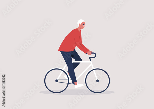 Young male character riding a bike, millennial lifestyle
