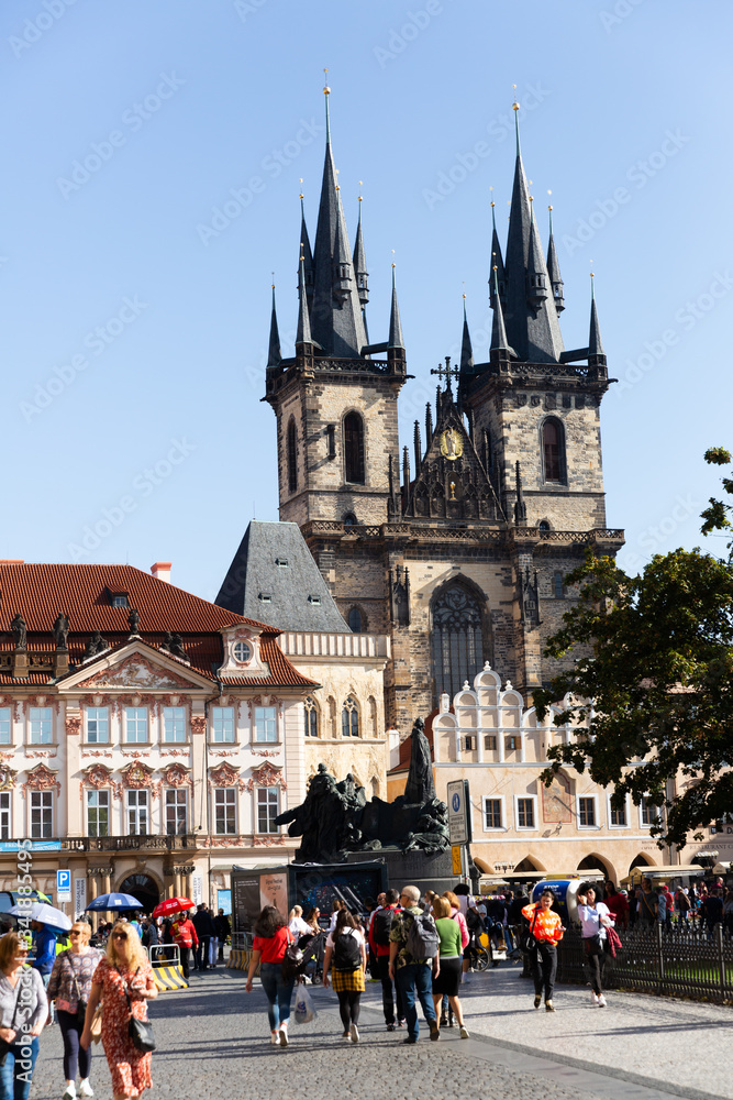 Fototapeta premium Prague, Czech - October 13, 2019: Old Town Square on bright autumn day. Prague. Czech Republic