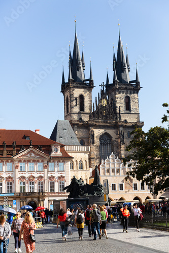 Prague, Czech - October 13, 2019: Old Town Square on bright autumn day. Prague. Czech Republic
