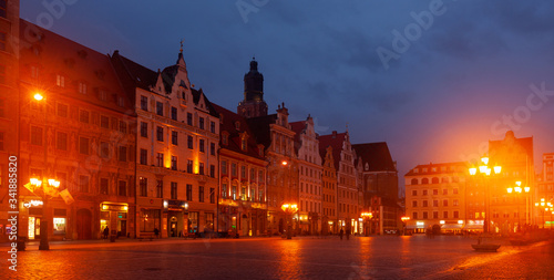 Market Square with old buildings in the evening in Wroclaw