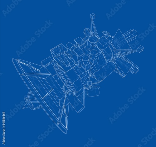 Communication satellite concept outline. Vector