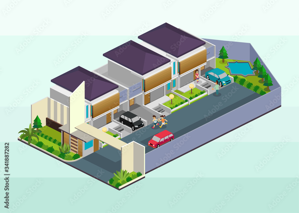 Isometric vector icon or infographic element representing a real estate housing area