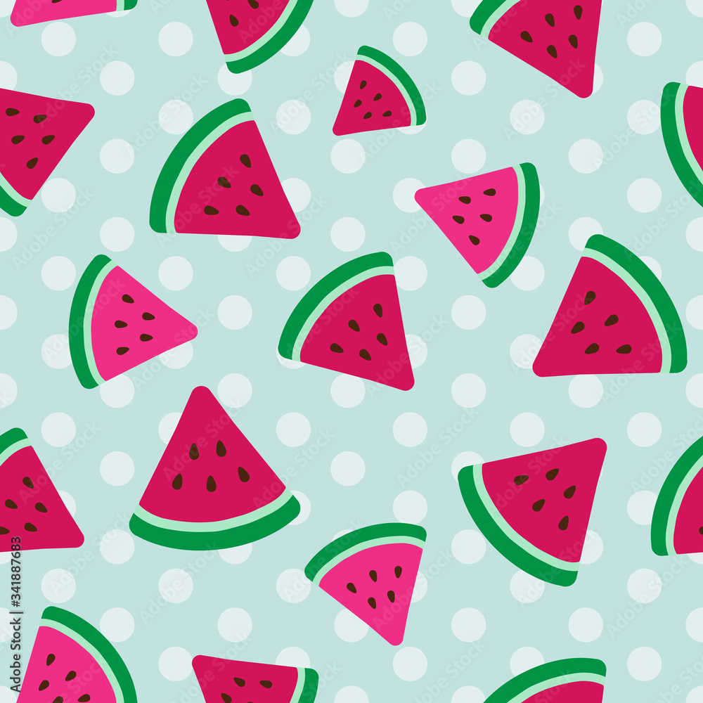 watermelon flat vector illustration with sky blue polka dots seamless pattern watermelon flat vector illustration with sky blue polka dots seamless pattern