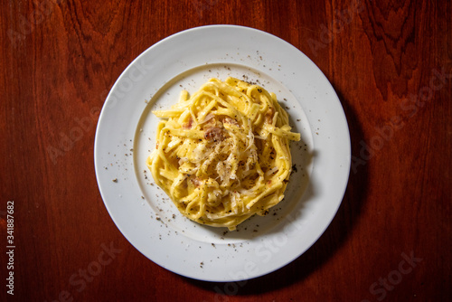 Italian carbonara with scialatielli pasta