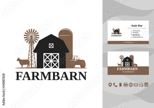 Barn farm building logo and business card design vector