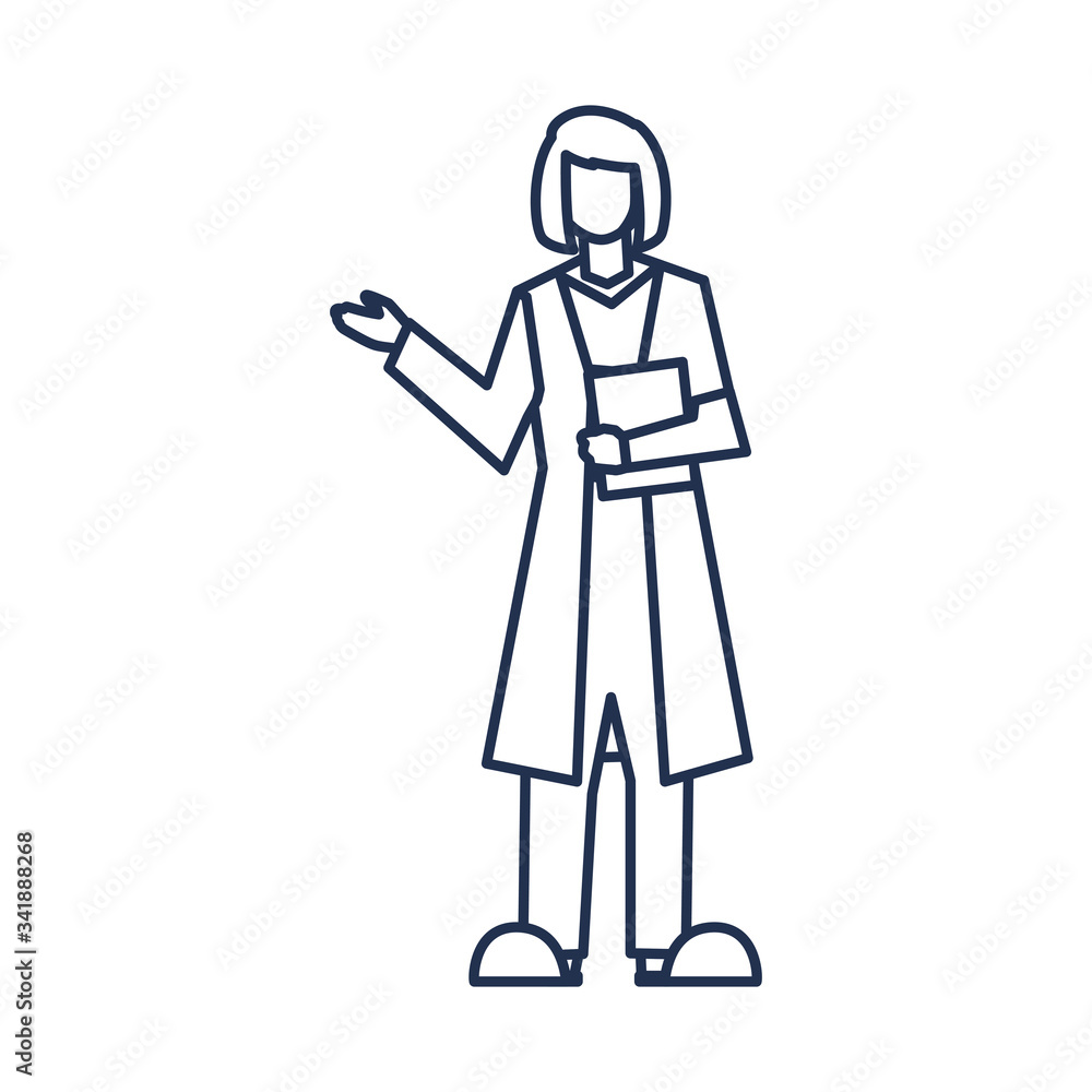 female doctor standing, medical staff , line style icon