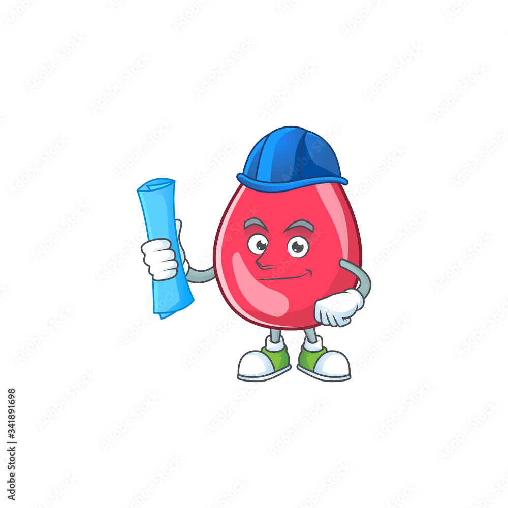 Talented Architect red blood cartoon design style having blue prints Talented Architect red blood cartoon design style having blue prints