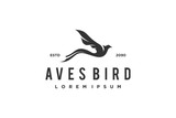 Long tailed bird logo, aves silhouette icon symbol.