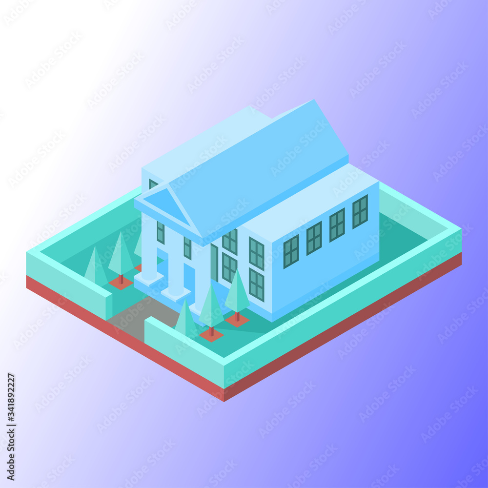Isometric Vector Illustration Representing Bank or Government Building with Soft Colored Isometric Vector Illustration Representing Bank or Government Building with Soft Colored