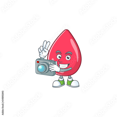 Red blood photographer mascot design concept using an expensive camera