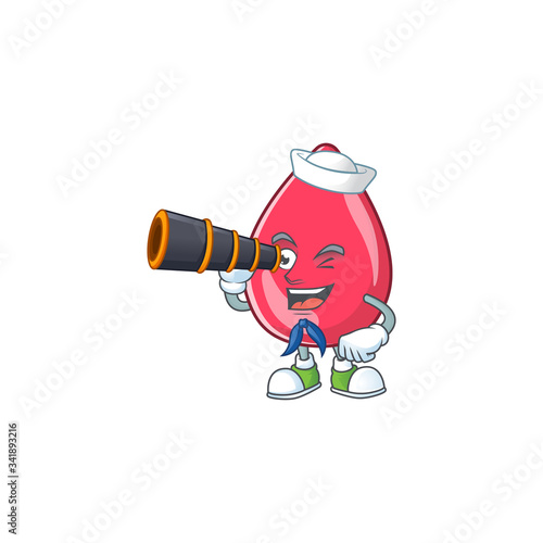 Red blood in Sailor cartoon character style using a binocular